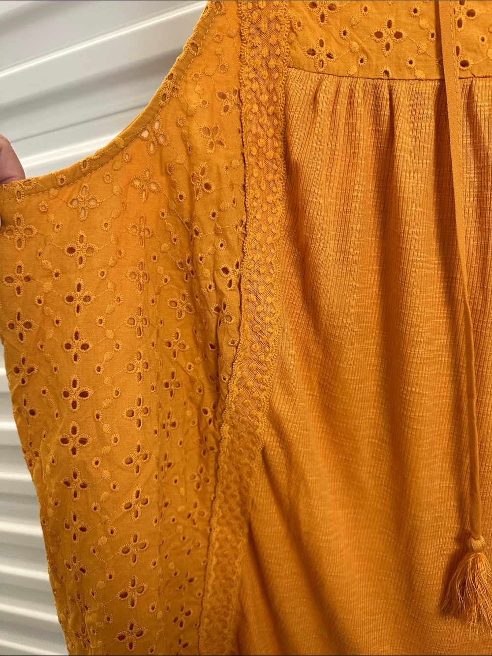 KNOX ROSE Mustard Eyelet Tassel Sleeveless Top - Women - Picture 3 of 9